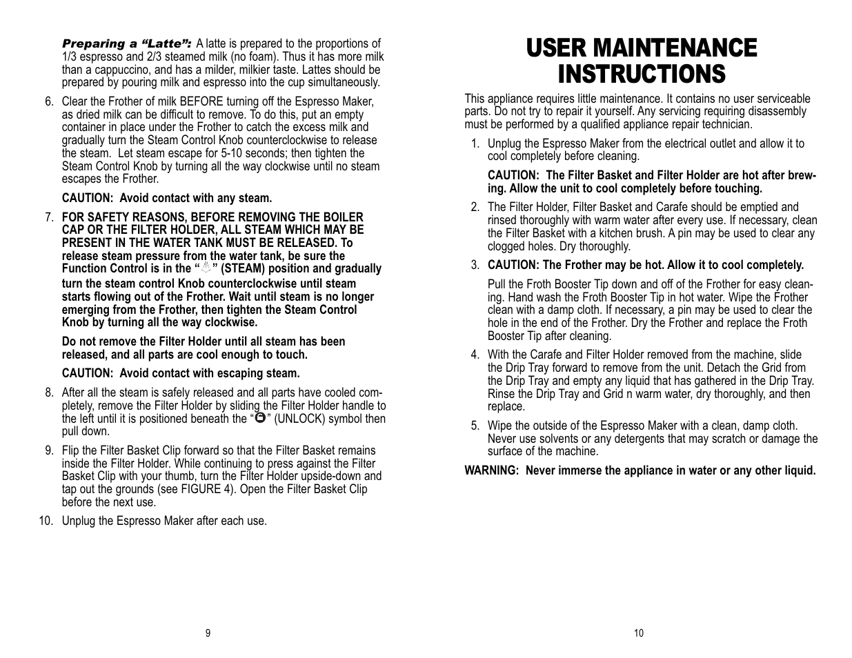 User maintenance instructions | Toastmaster MEX6B User Manual | Page 10 / 14