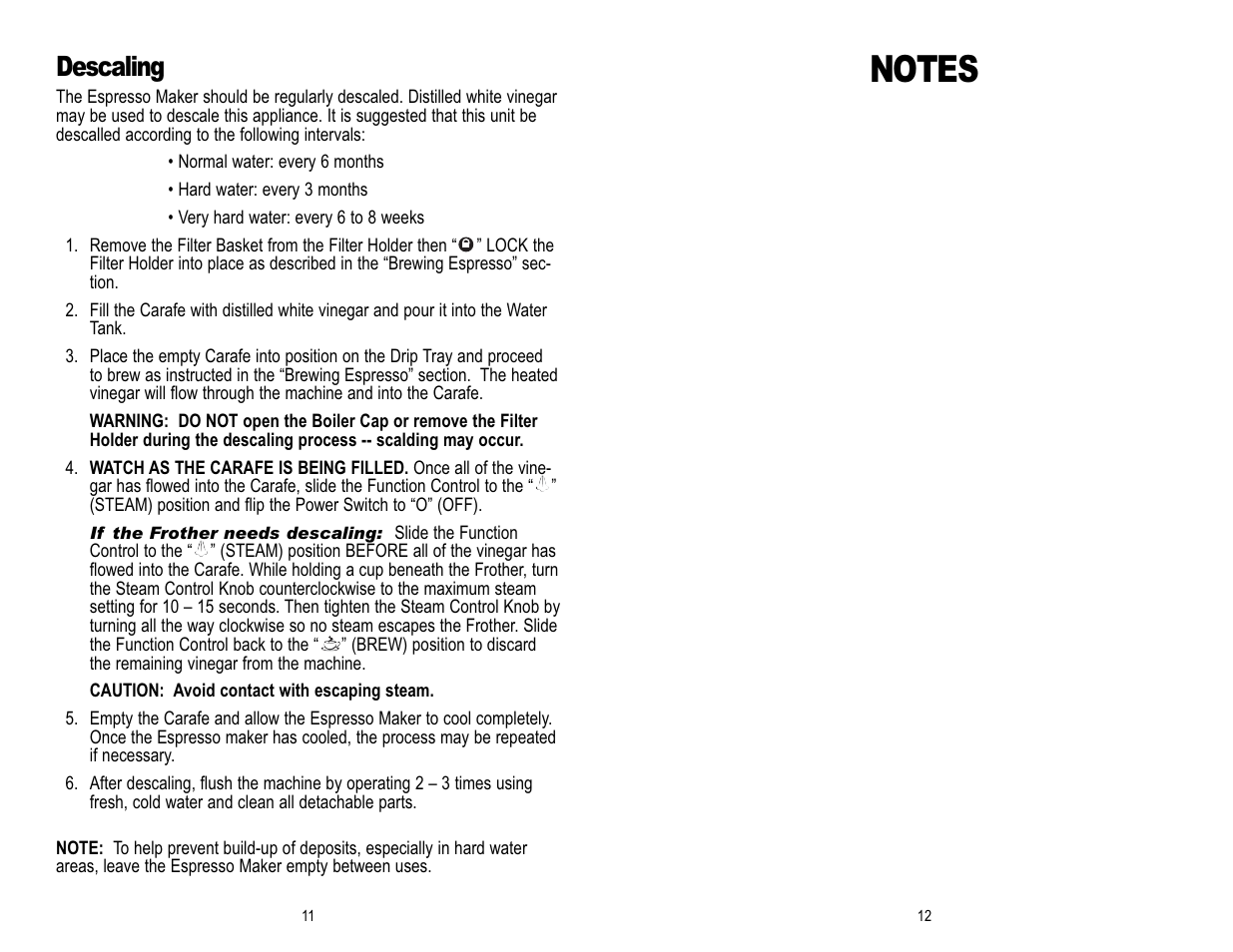 Descaling | Toastmaster MEX6B User Manual | Page 12 / 14