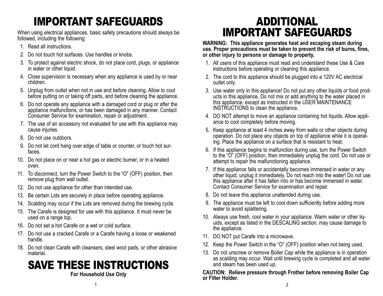 Important safeguards, Save these instructions, Additional important safeguards | Toastmaster MEX6B User Manual | Page 2 / 14