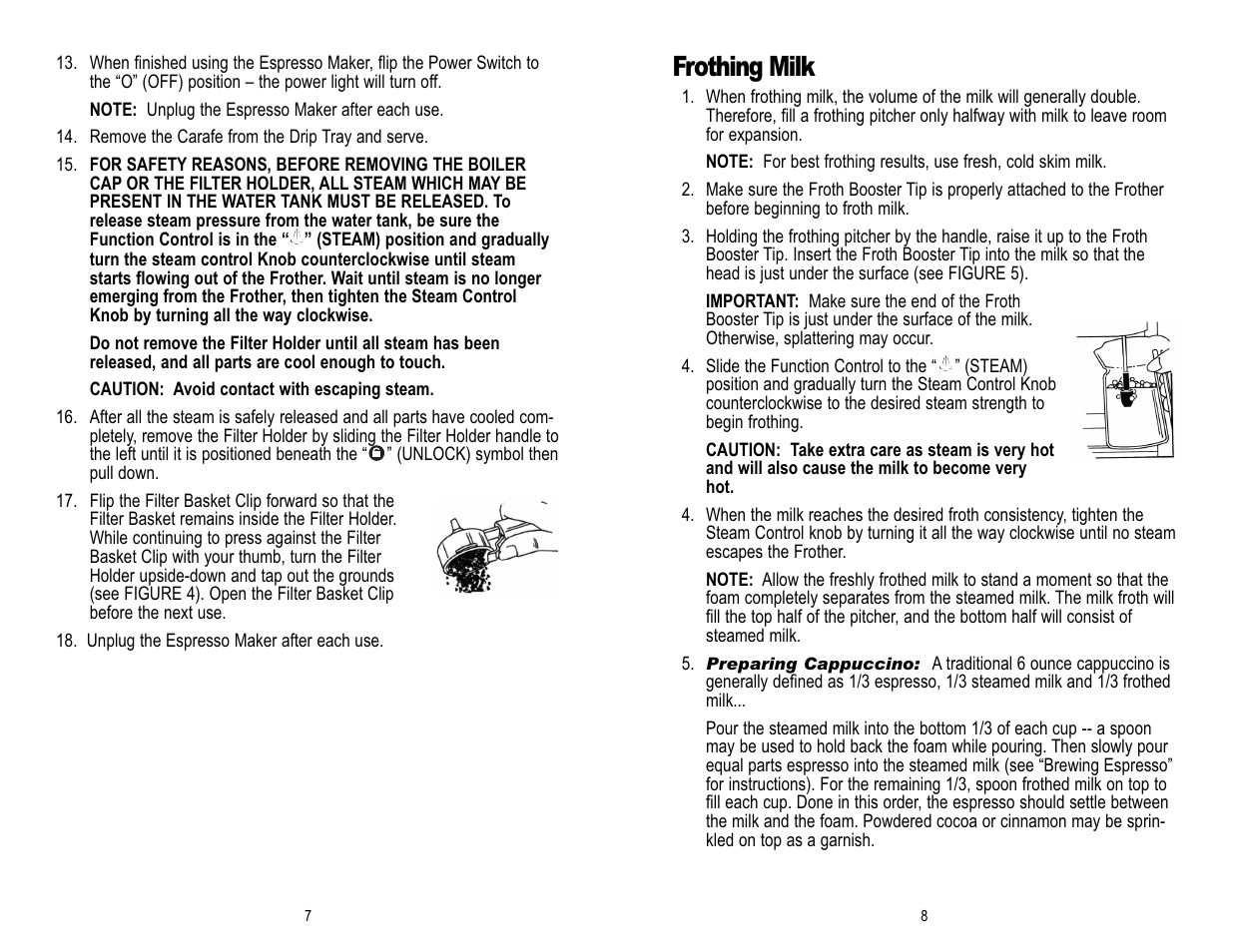 Frothing milk | Toastmaster MEX6B User Manual | Page 8 / 14