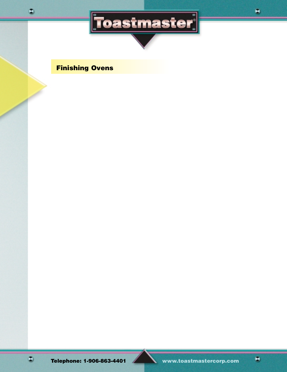 Finishing ovens | Toastmaster Gas & Electric Fryer User Manual | Page 14 / 17
