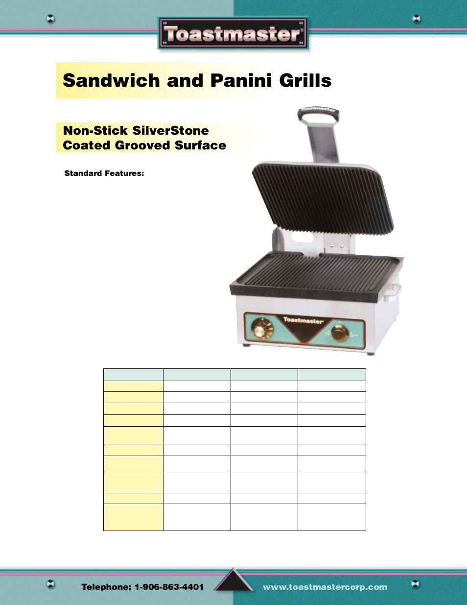 Sandwich and panini grills, Non-stick silverstone, Coated grooved surface | Grills | Toastmaster Gas & Electric Fryer User Manual | Page 6 / 17
