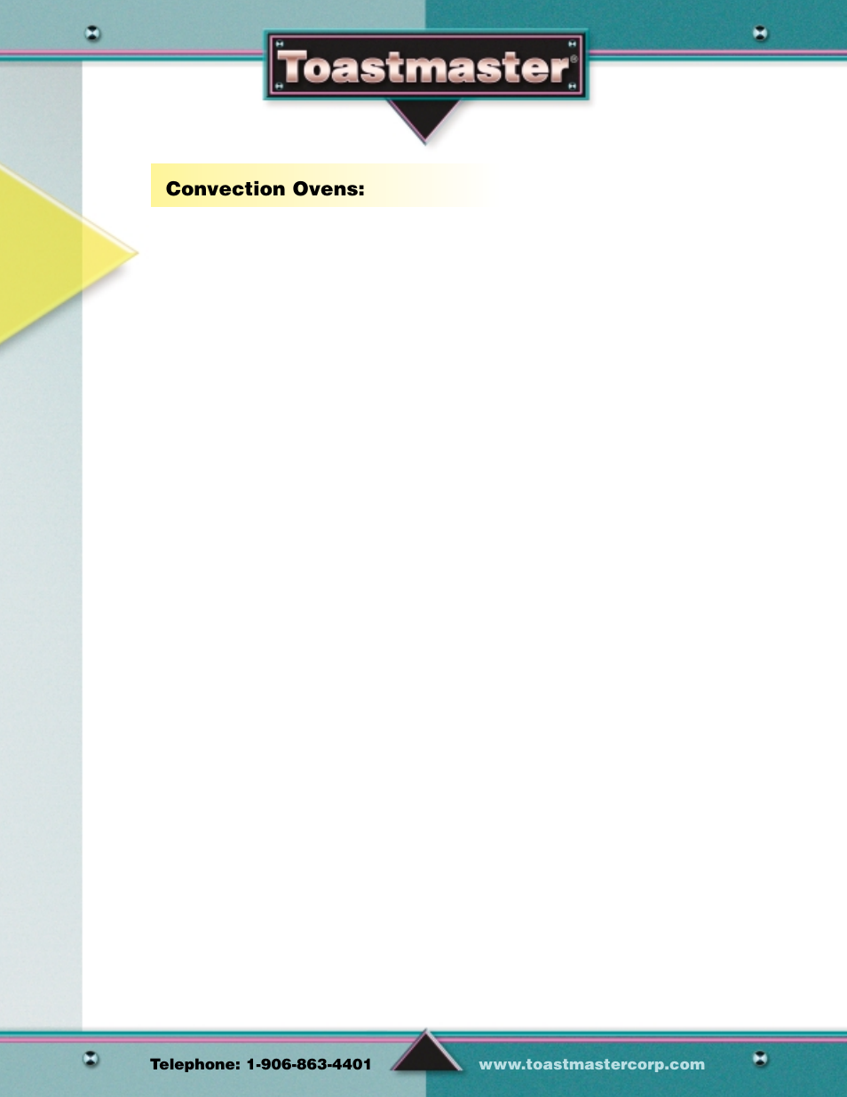 Convection oven, Convection ovens | Toastmaster Gas & Electric Fryer User Manual | Page 7 / 17