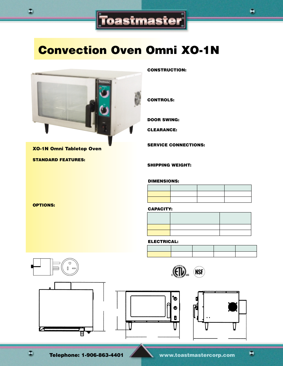 Convection oven omni xo-1n, Convection oven | Toastmaster Gas & Electric Fryer User Manual | Page 8 / 17