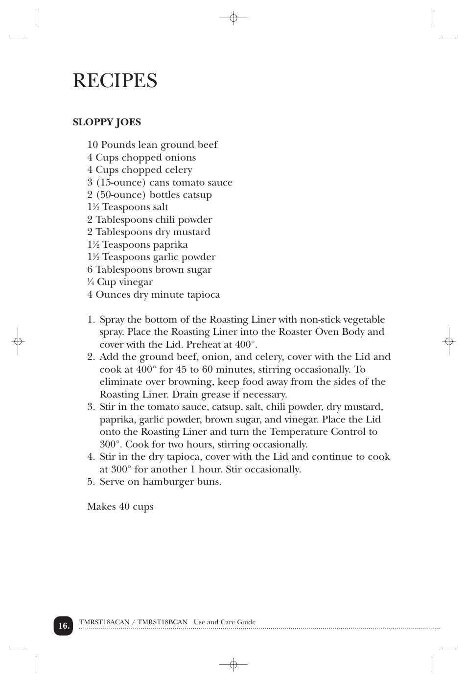 Recipes | Toastmaster TMRST18ACAN User Manual | Page 17 / 24
