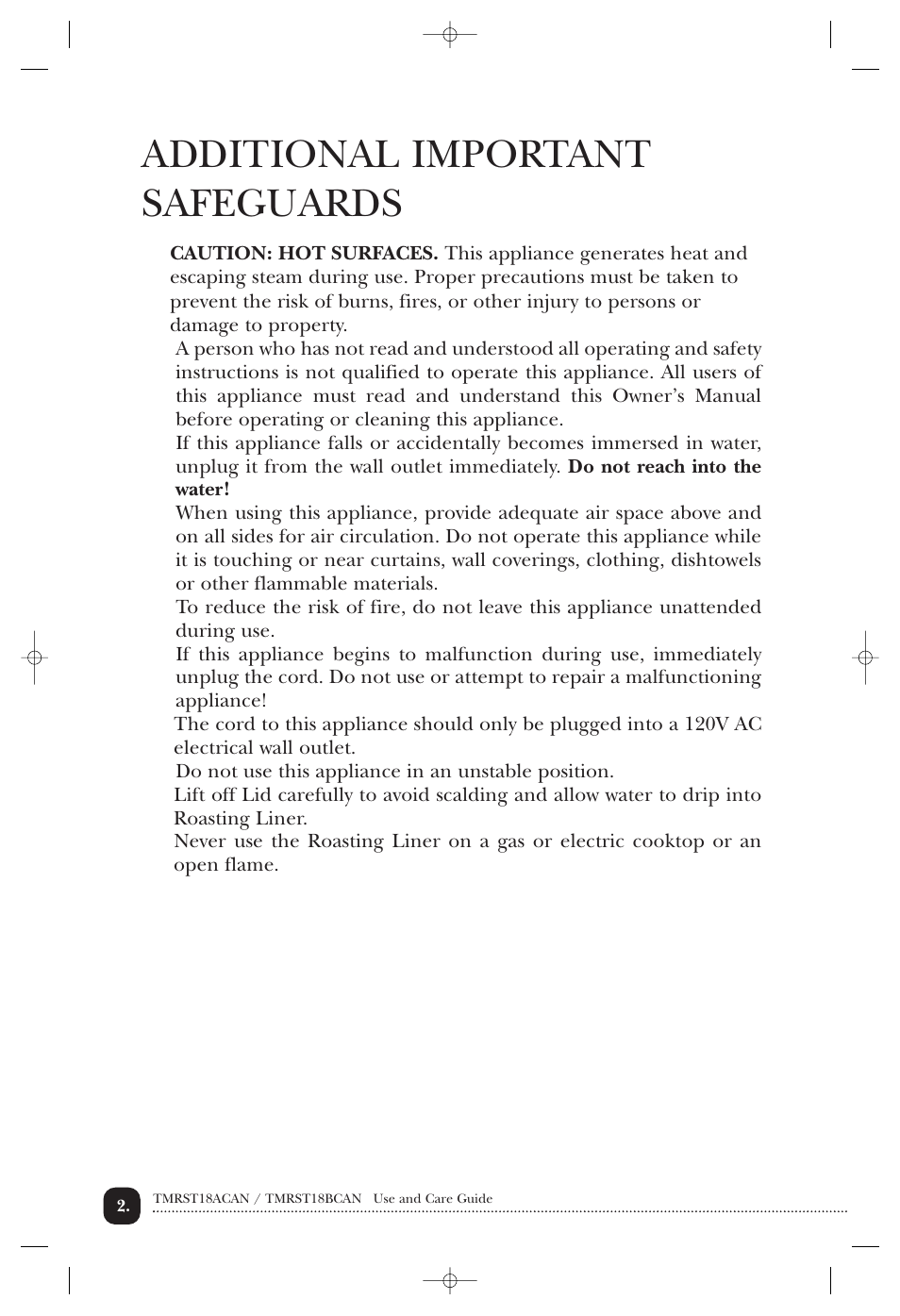 Additional important safeguards | Toastmaster TMRST18ACAN User Manual | Page 3 / 24