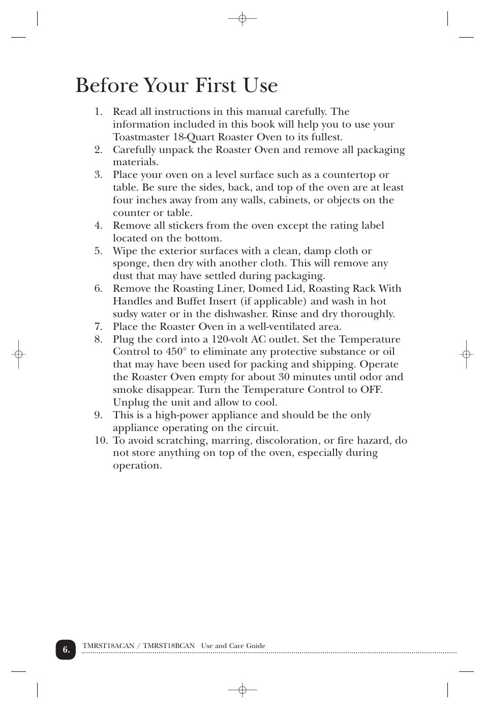 Before your first use | Toastmaster TMRST18ACAN User Manual | Page 7 / 24