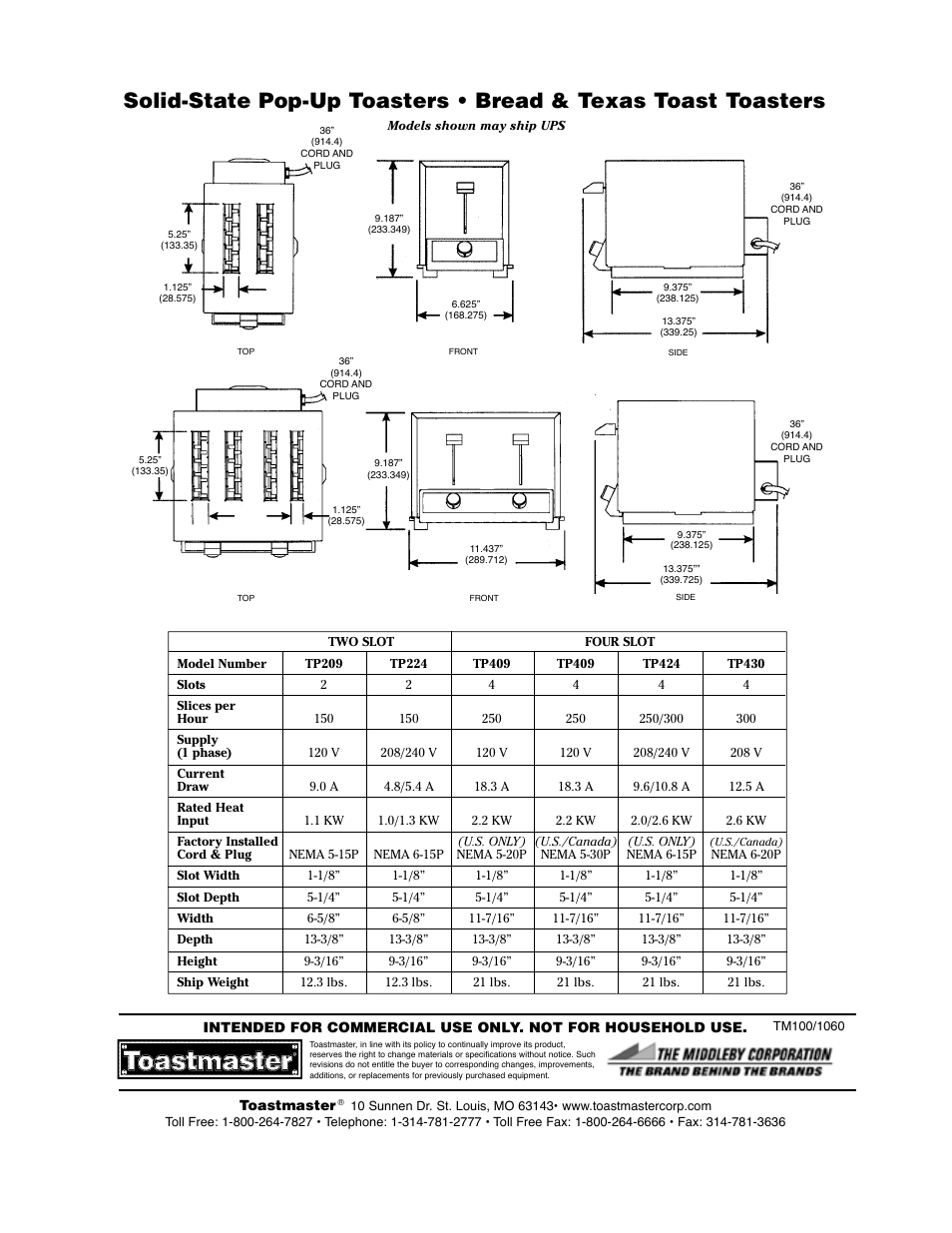 Toastmaster TP430 User Manual | Page 2 / 2