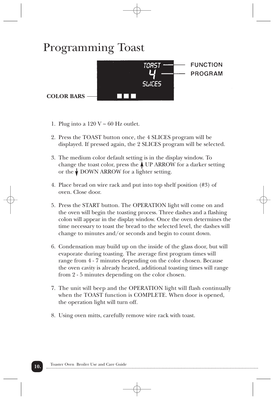 Programming toast | Toastmaster 389U User Manual | Page 11 / 28