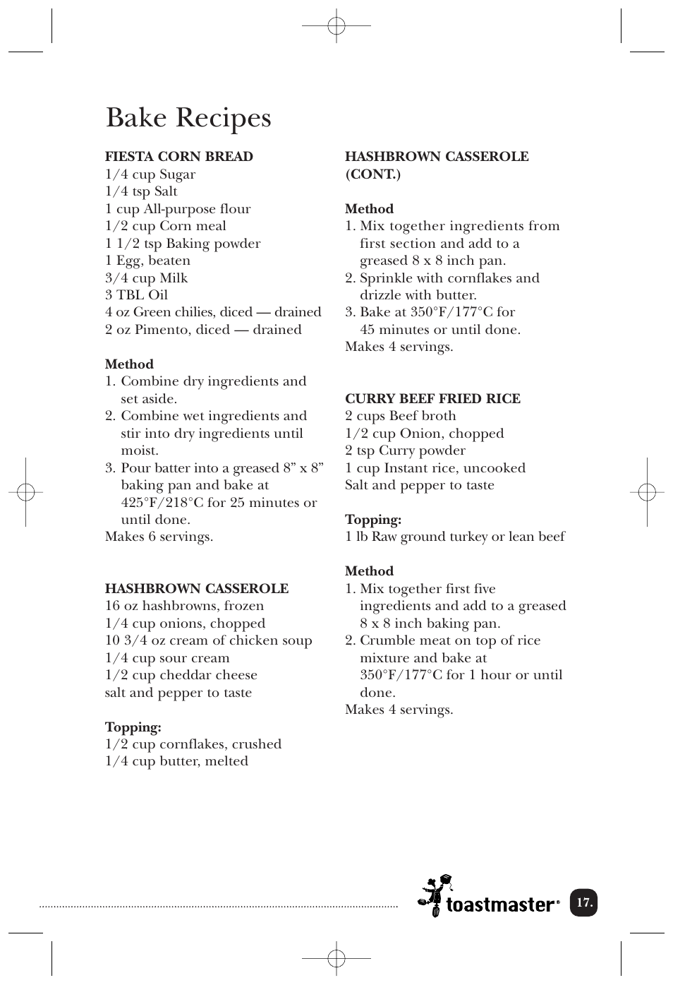 Bake recipes | Toastmaster 389U User Manual | Page 18 / 28