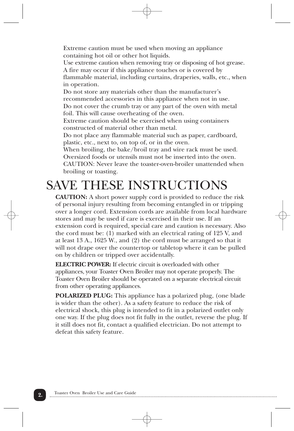 Save these instructions | Toastmaster 389U User Manual | Page 3 / 28