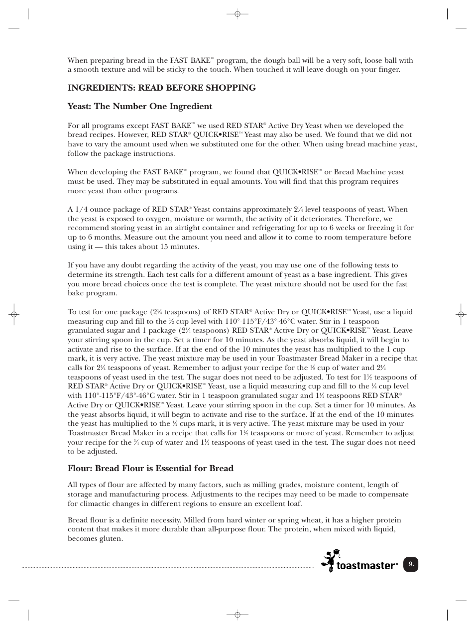 Flour: bread flour is essential for bread | Toastmaster TBR20HCAN User Manual | Page 10 / 64