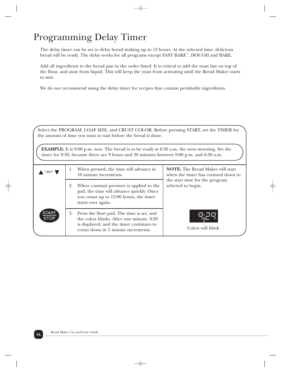 Programming delay timer | Toastmaster TBR20HCAN User Manual | Page 17 / 64