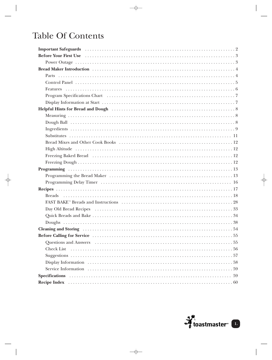 Toastmaster TBR20HCAN User Manual | Page 2 / 64