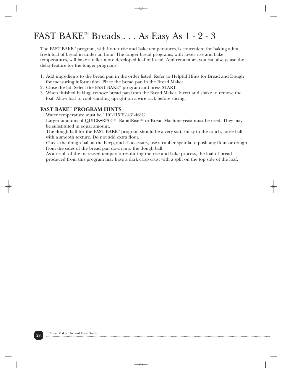 Fast bake, Breads . . . as easy as 1 - 2 - 3 | Toastmaster TBR20HCAN User Manual | Page 29 / 64