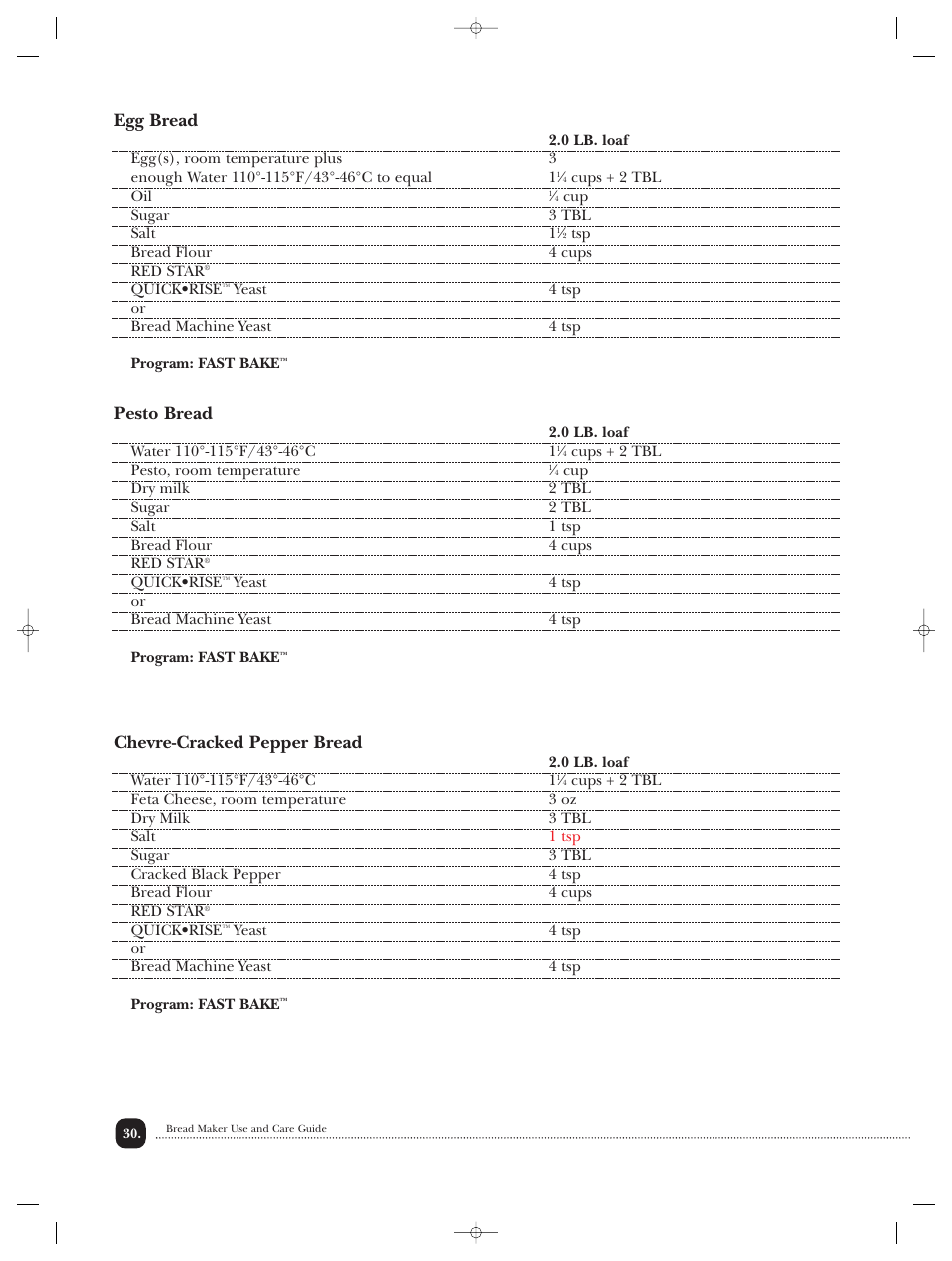 Egg bread, Pesto bread, Chevre-cracked pepper bread | Toastmaster TBR20HCAN User Manual | Page 31 / 64