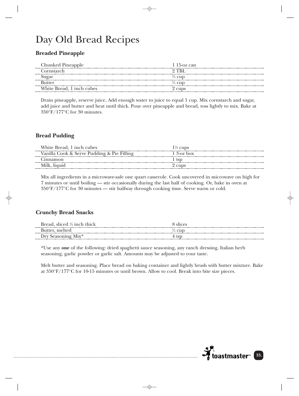 Day old bread recipes, Breaded pineapple, Bread pudding | Crunchy bread snacks | Toastmaster TBR20HCAN User Manual | Page 34 / 64