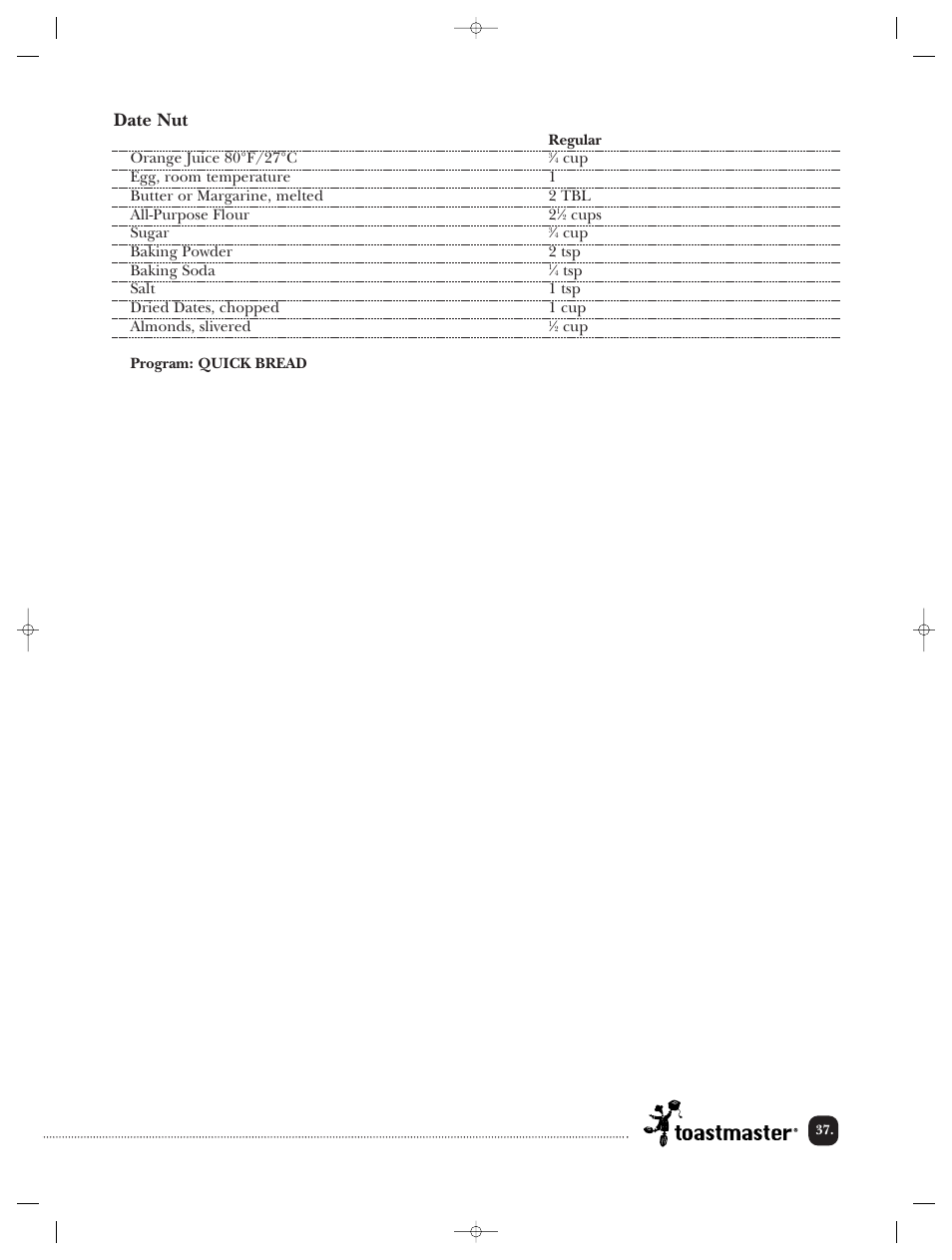 Date nut | Toastmaster TBR20HCAN User Manual | Page 38 / 64