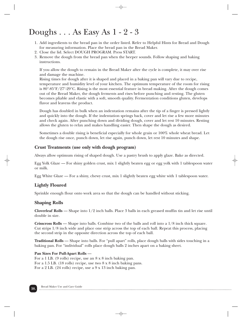 Doughs . . . as easy as 1 - 2 - 3 | Toastmaster TBR20HCAN User Manual | Page 39 / 64