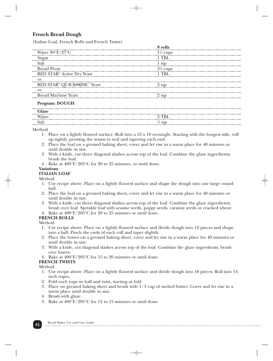 French bread dough | Toastmaster TBR20HCAN User Manual | Page 43 / 64