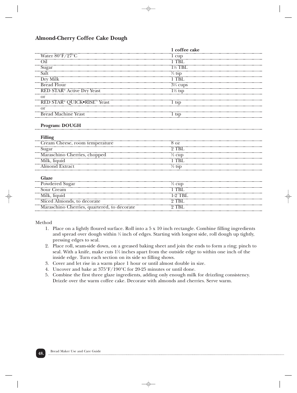 Almond-cherry coffee cake dough | Toastmaster TBR20HCAN User Manual | Page 49 / 64