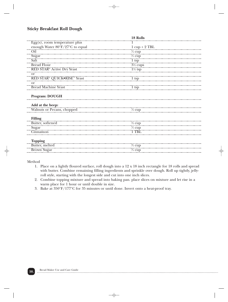 Sticky breakfast roll dough | Toastmaster TBR20HCAN User Manual | Page 51 / 64