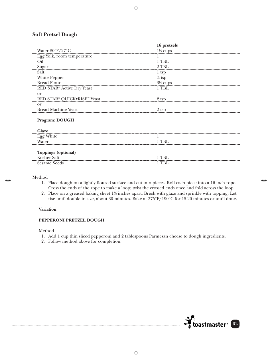 Soft pretzel dough | Toastmaster TBR20HCAN User Manual | Page 52 / 64