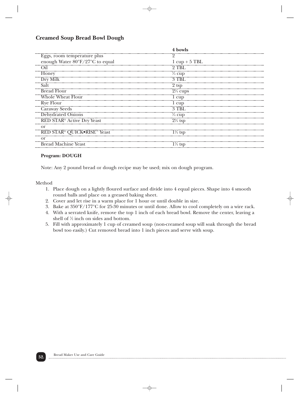 Creamed soup bread bowl dough | Toastmaster TBR20HCAN User Manual | Page 53 / 64