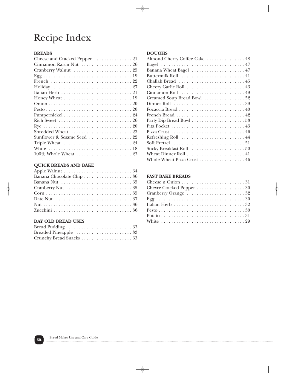 Recipe index | Toastmaster TBR20HCAN User Manual | Page 61 / 64