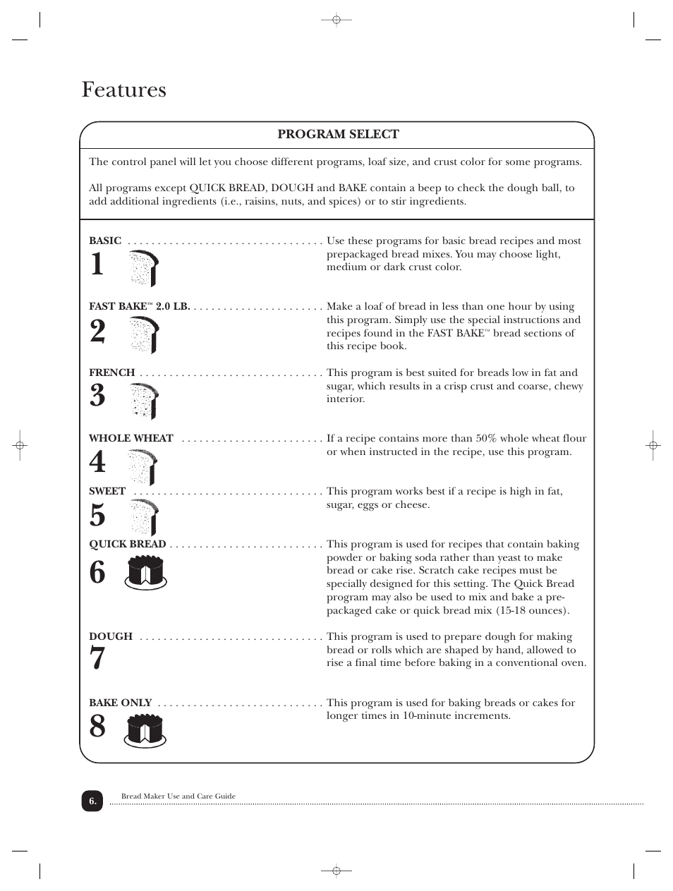 Features | Toastmaster TBR20HCAN User Manual | Page 7 / 64