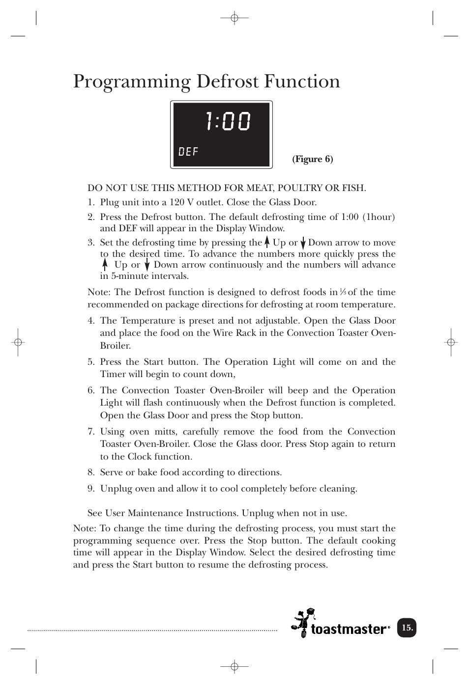 Programming defrost function | Toastmaster TOV211CAN User Manual | Page 16 / 33