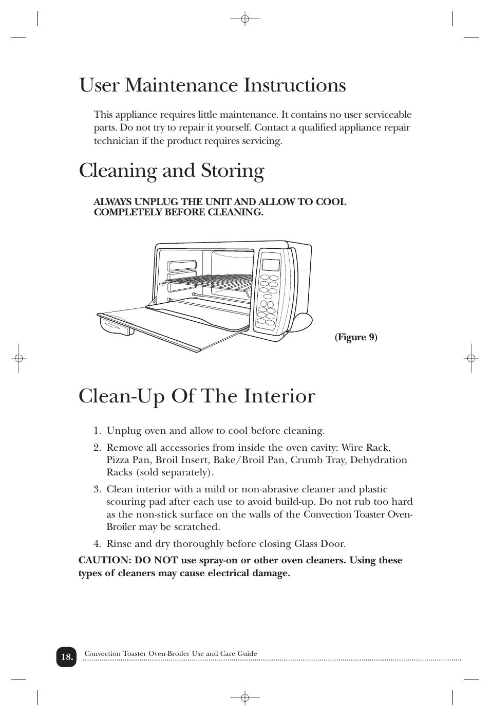 User maintenance instructions, Cleaning and storing, Clean-up of the interior | Toastmaster TOV211CAN User Manual | Page 19 / 33