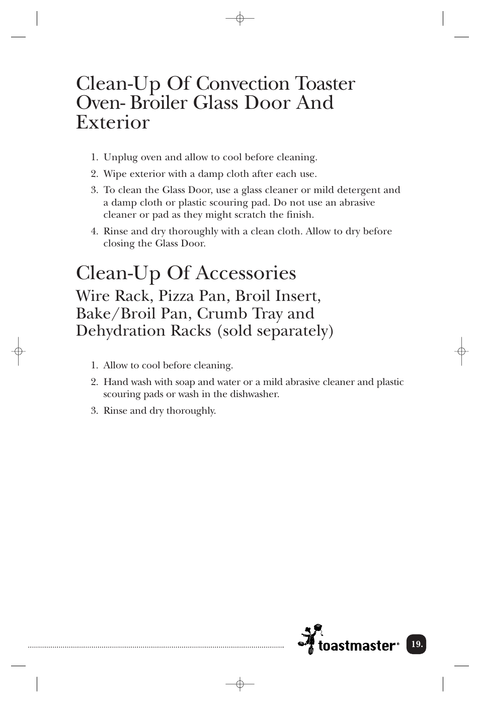 Clean-up of accessories | Toastmaster TOV211CAN User Manual | Page 20 / 33