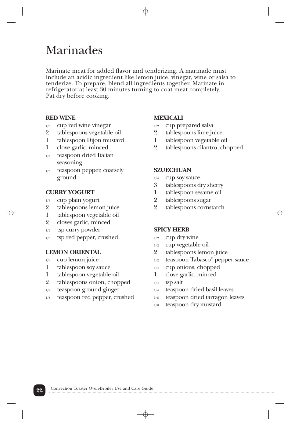 Marinades | Toastmaster TOV211CAN User Manual | Page 23 / 33