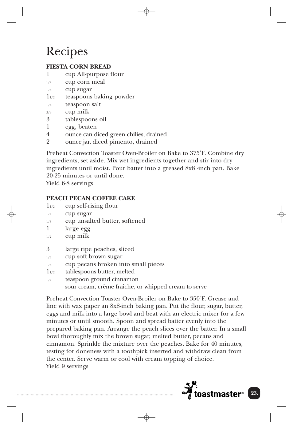Recipes | Toastmaster TOV211CAN User Manual | Page 24 / 33