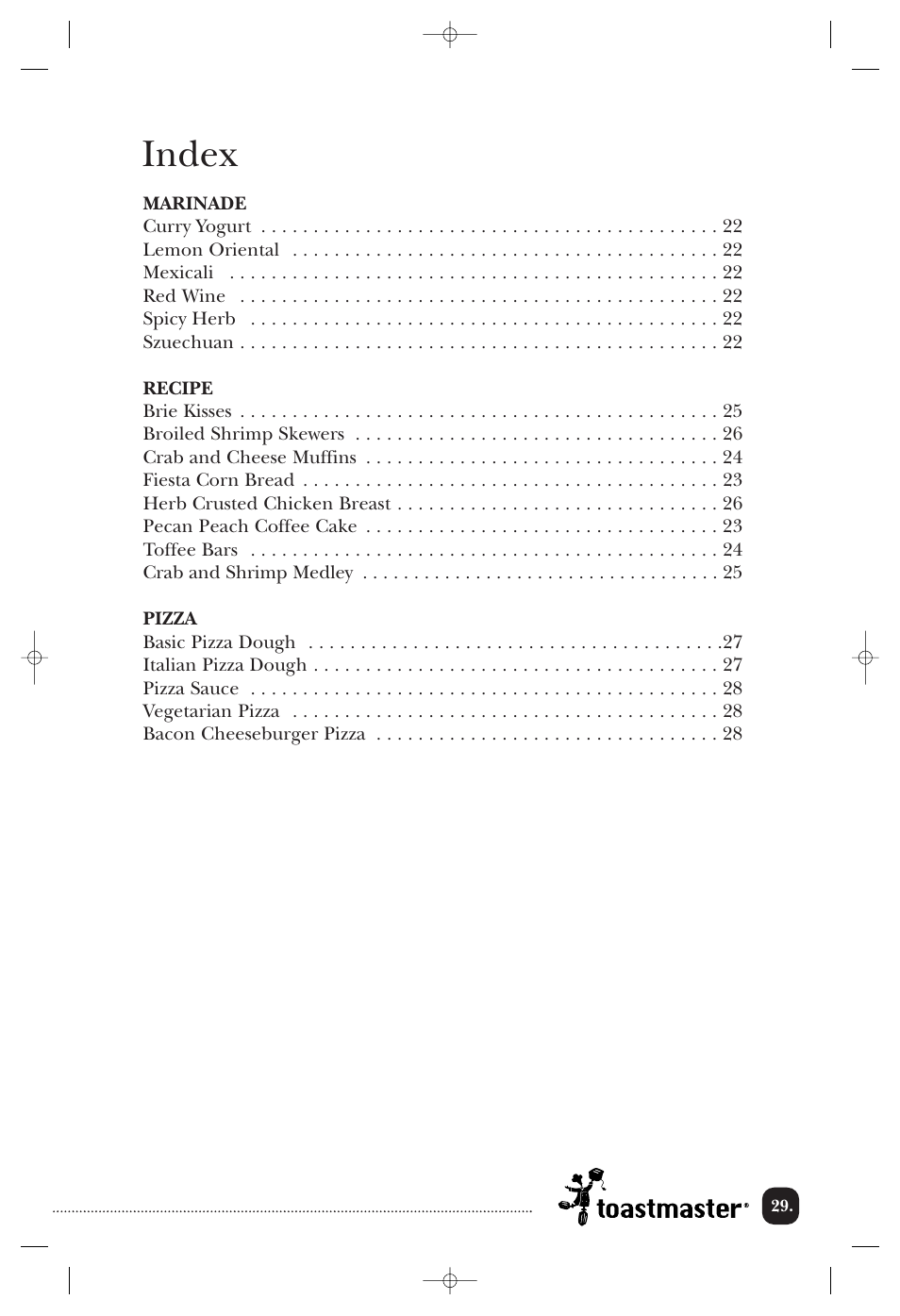Index | Toastmaster TOV211CAN User Manual | Page 30 / 33