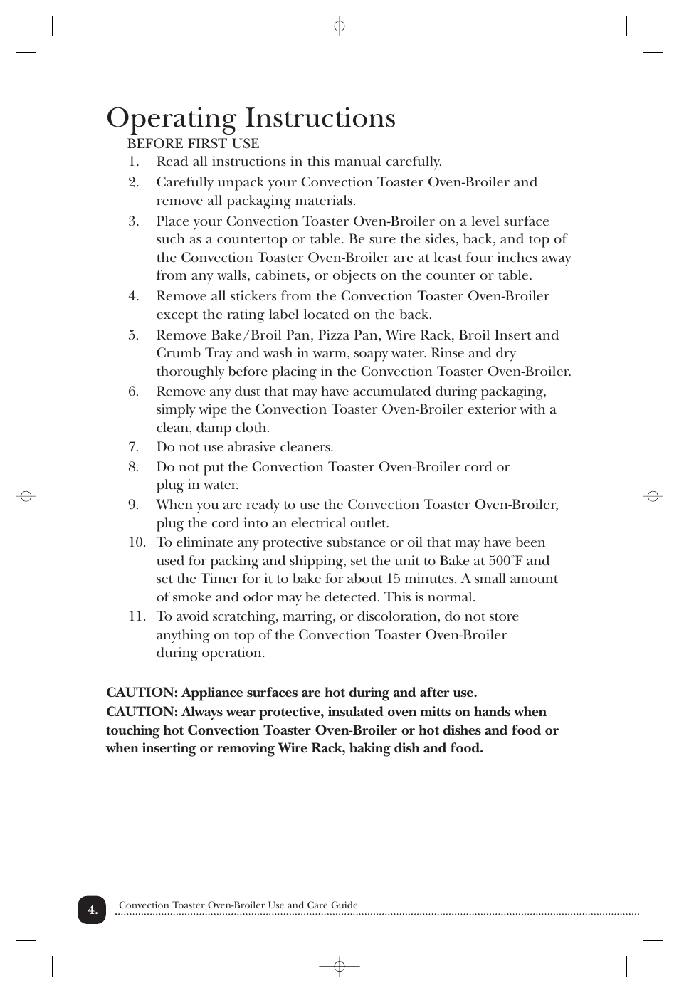 Operating instructions | Toastmaster TOV211CAN User Manual | Page 5 / 33