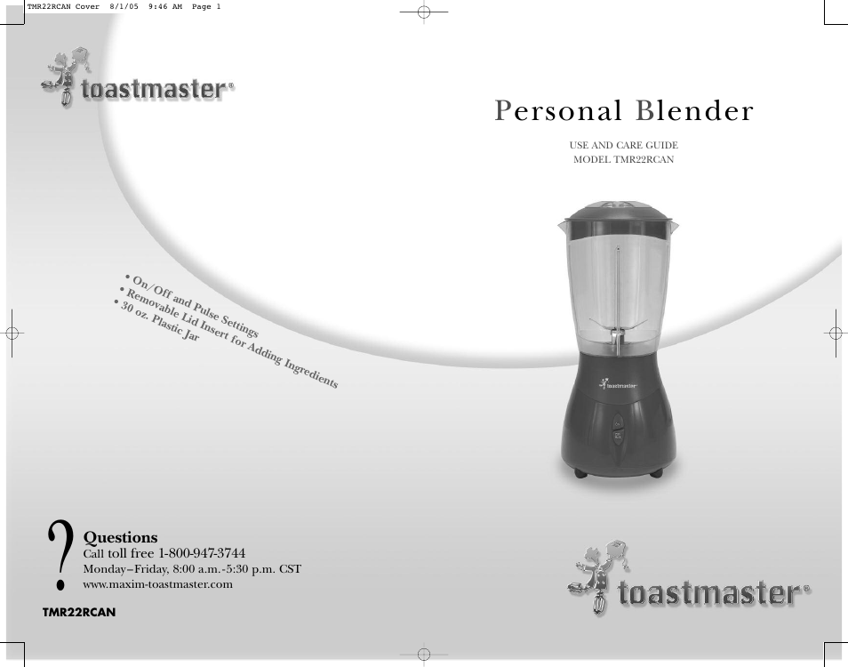 Personal b lender | Toastmaster TMR22RCAN User Manual | Page 14 / 14