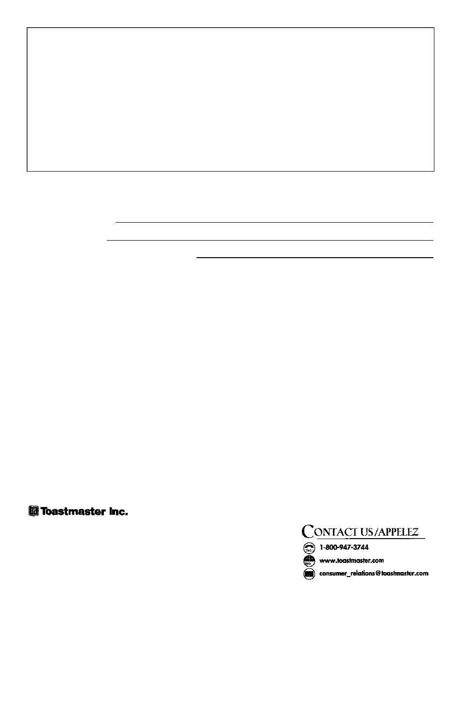 One year limited warranty | Toastmaster 356 User Manual | Page 7 / 7