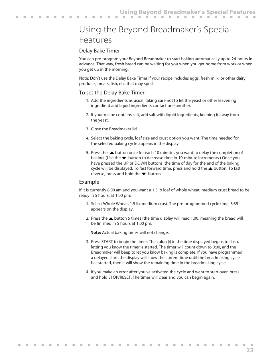 Using the beyond breadmaker’s special features, 23 using beyond breadmaker’s special features | Toastmaster WBYBM1 User Manual | Page 23 / 108