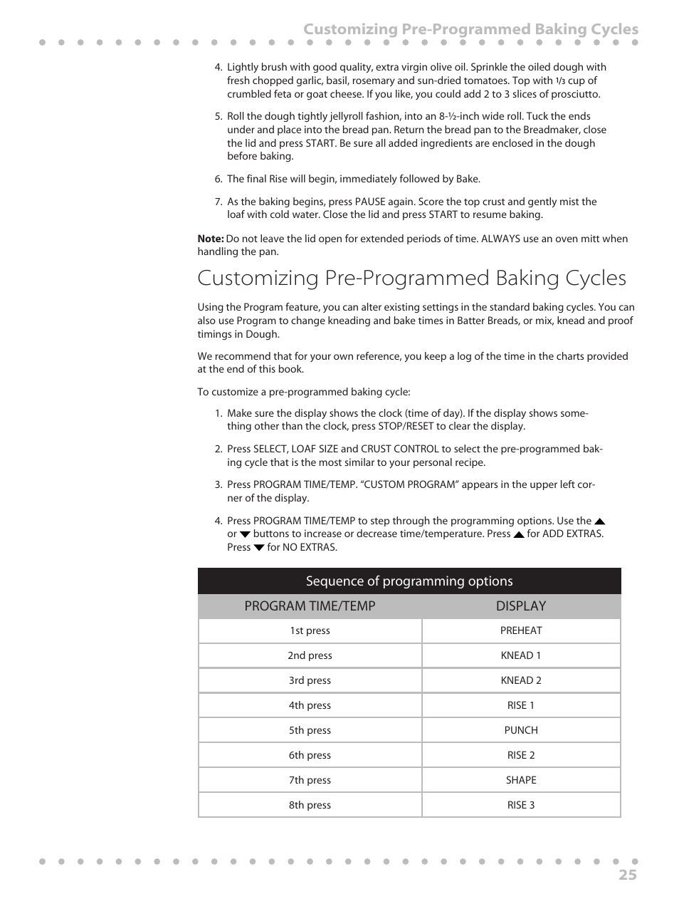 Customizing pre-programmed baking cycles, 25 customizing pre-programmed baking cycles | Toastmaster WBYBM1 User Manual | Page 25 / 108