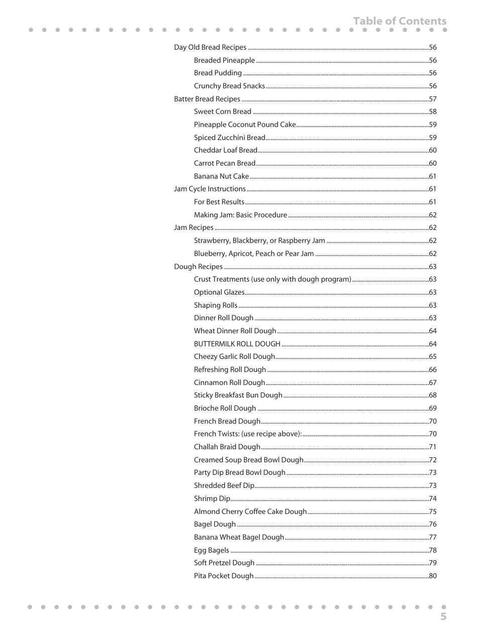 5table of contents | Toastmaster WBYBM1 User Manual | Page 5 / 108