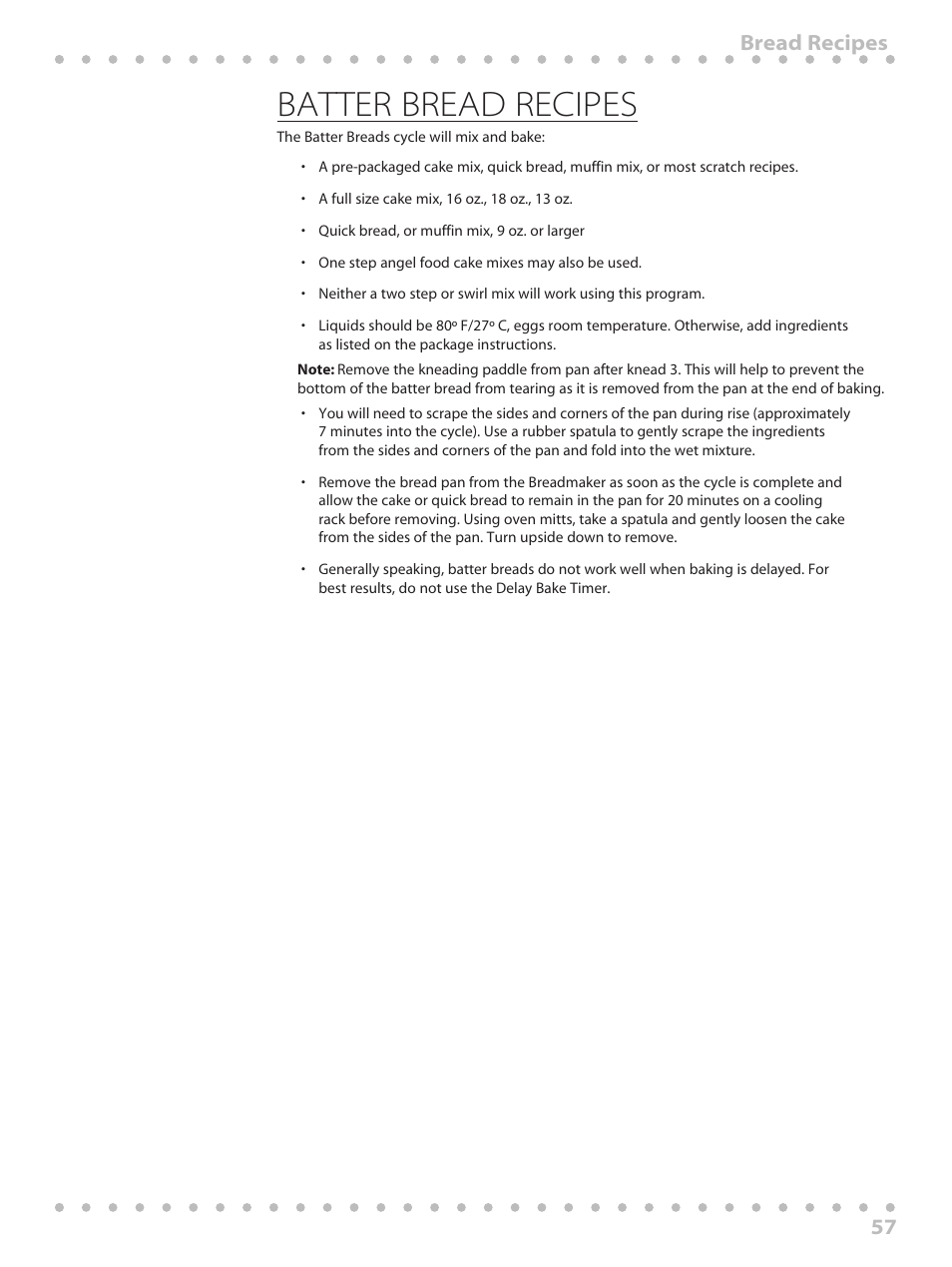 Batter bread recipes, 57 bread recipes | Toastmaster WBYBM1 User Manual | Page 57 / 108