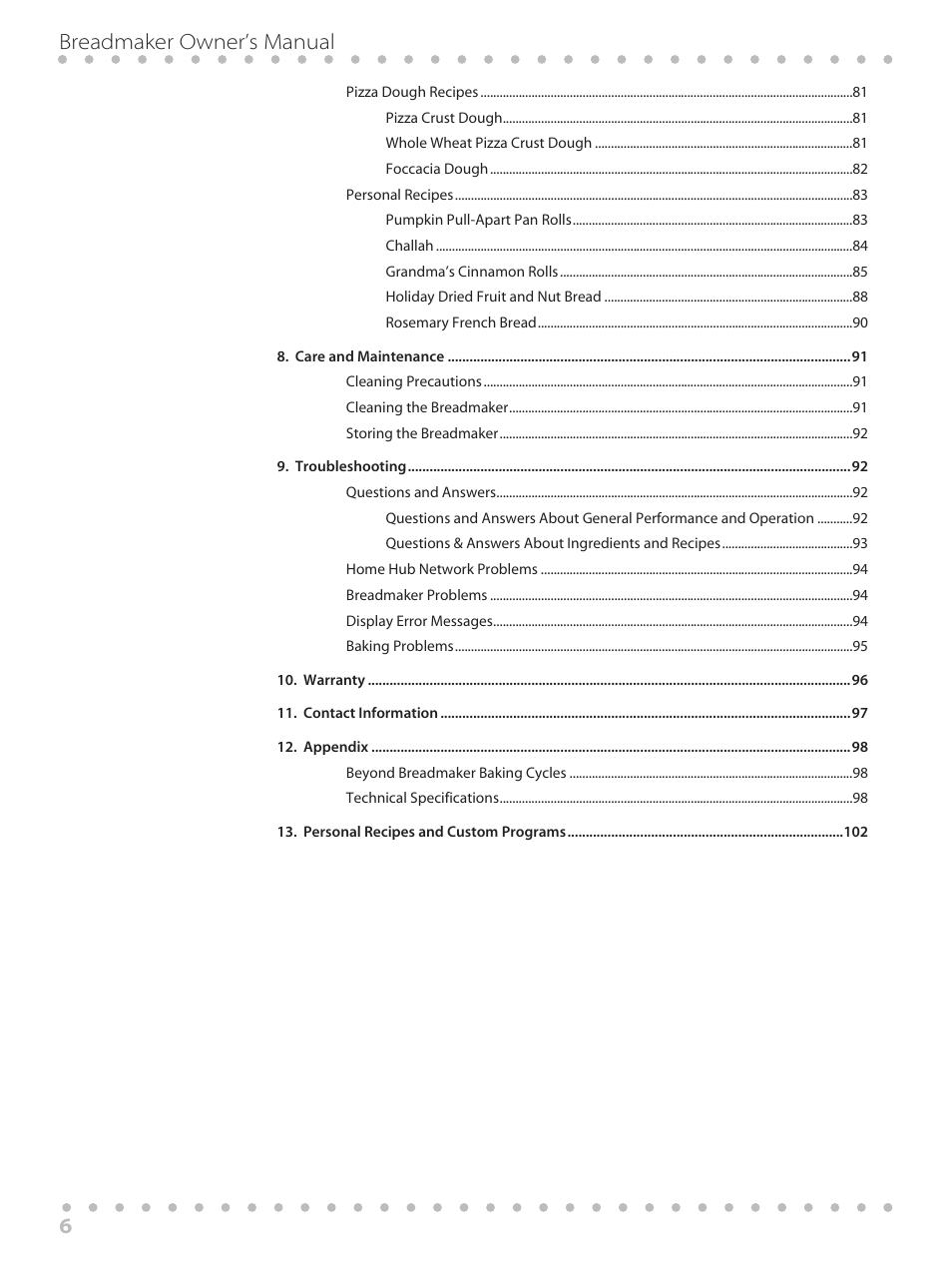 6breadmaker owner’s manual | Toastmaster WBYBM1 User Manual | Page 6 / 108