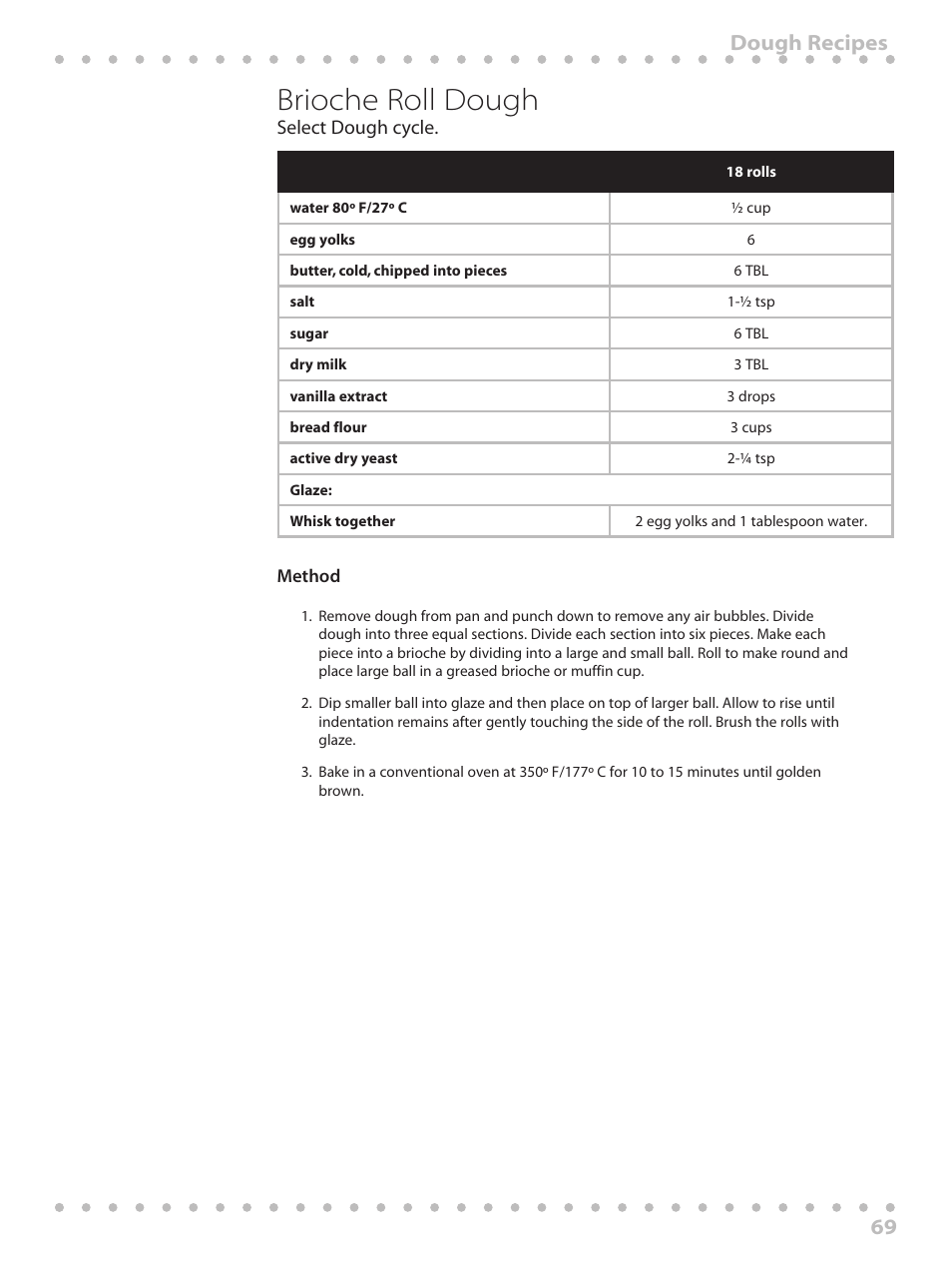 Brioche roll dough, 69 dough recipes | Toastmaster WBYBM1 User Manual | Page 69 / 108