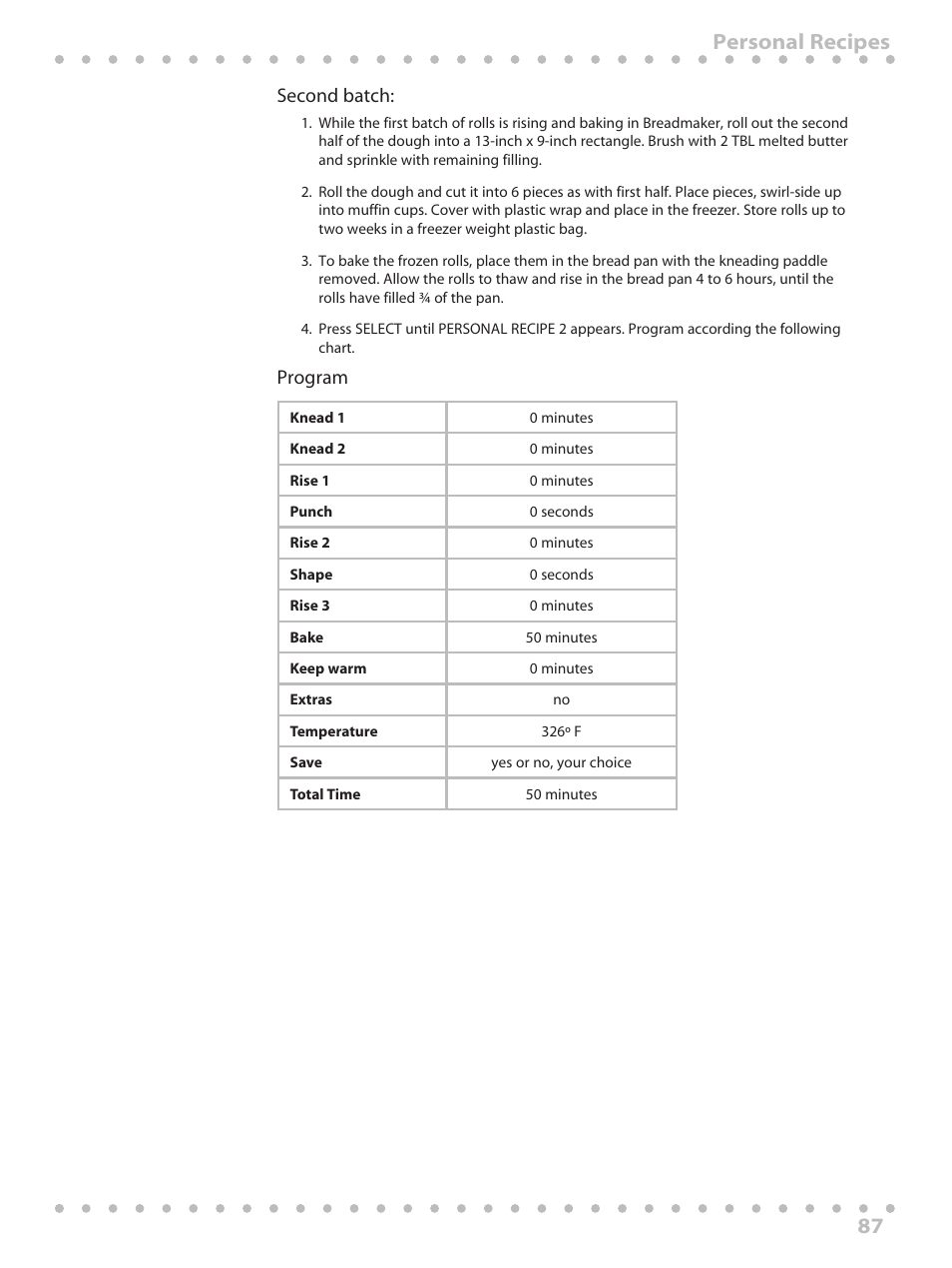 87 personal recipes | Toastmaster WBYBM1 User Manual | Page 87 / 108