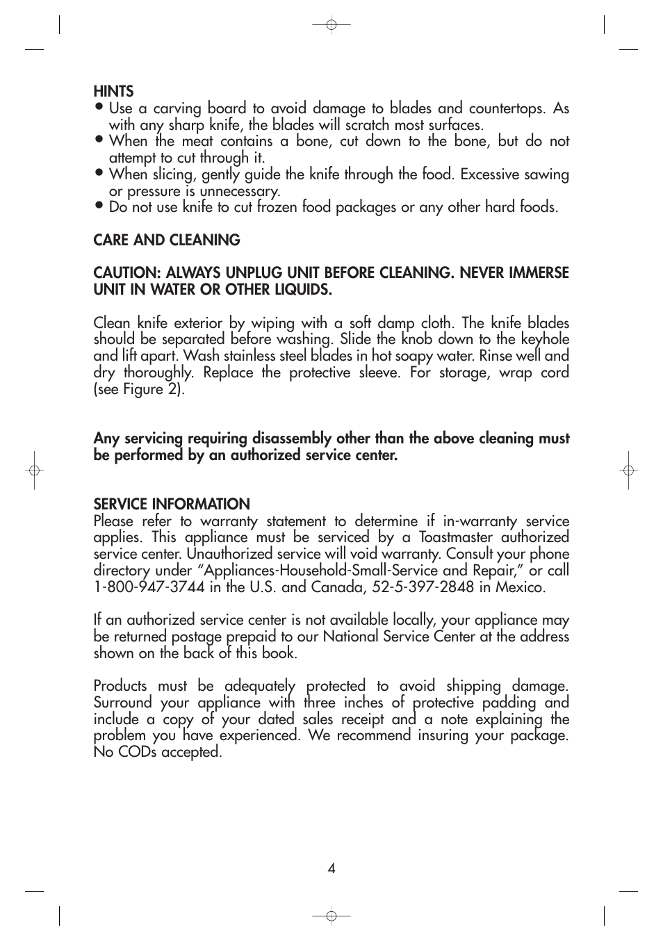 Toastmaster 6104CAN  EN User Manual | Page 4 / 5