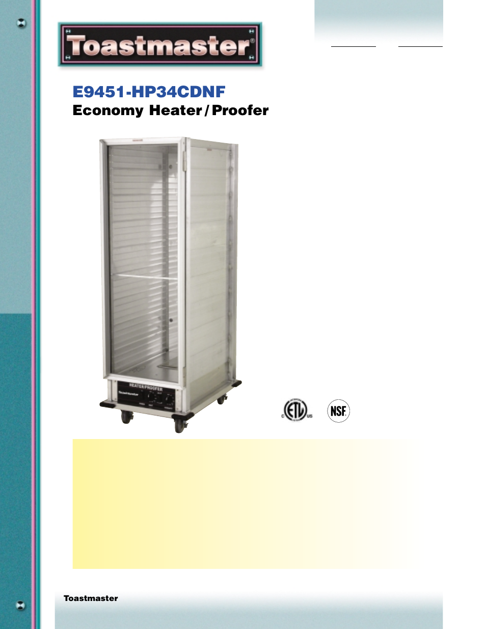 Toastmaster E9451-HP34CDNF User Manual | 2 pages