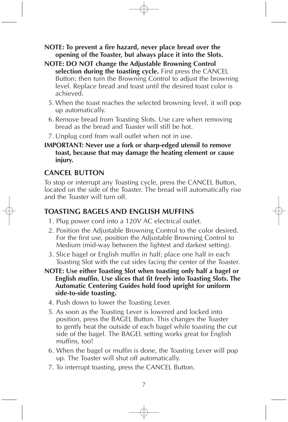 Toastmaster T230/T230B User Manual | Page 7 / 11