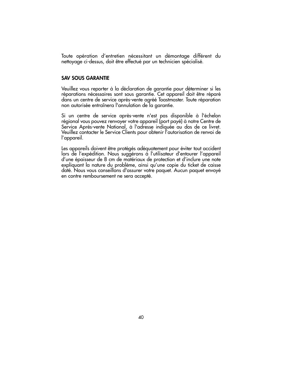 Toastmaster TSM10 User Manual | Page 40 / 66
